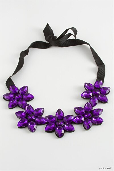 ZERO LAND Spt-Gld Flower Stone Collar (114801) Necklace Purple