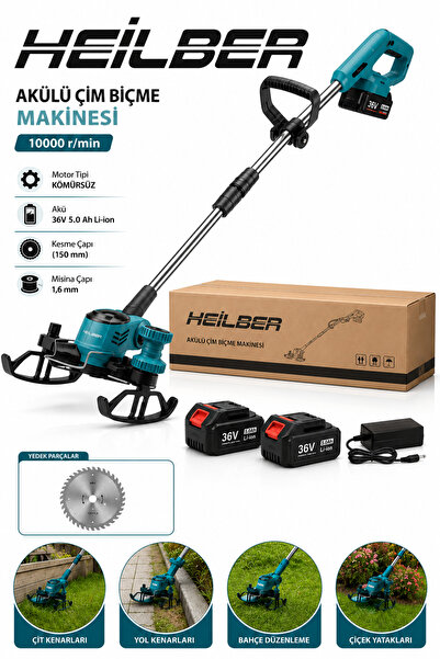 HEİLBER BA011532 Akülü Çim Kesme Makinesi 36V Çift Akülü Kömürsüz Motor Misin...