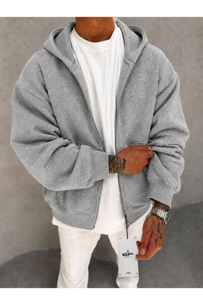 ONUR ERBİL MODA Unisex Oversize Fermuarlı Kapüşonlu Sweatshirt