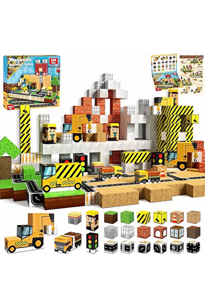 MINECRAFT Blocuri Magnetice tip Puzzle 3D, 100 buc, Set de blocuri de constru...