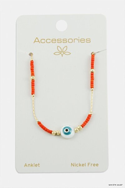ZERO LAND Spt-Gld Nazar Miyoki Beads (170412) Anklet Orange