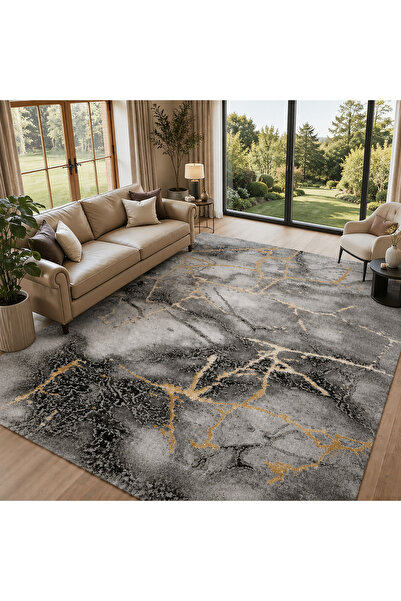 LIROFE Covor 300x400 Imperial Gresie Gri Auriu - Efect Marmura Modern - Livin...