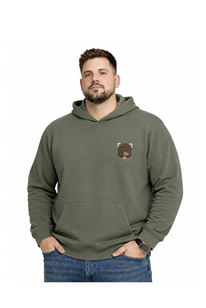 BattalModa سويت شيرت رجالي كبير الحجم باللون الكاكي بخيطين 3XL-4XL-5XL-6XL