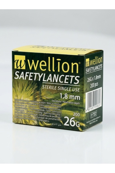 WELLİON Safety Lancets 26G 200 Count Sterile Single Use Blood Sampling Lancet...