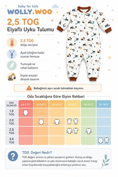 BABY SPORT Çocuk 2.5 TOG Elyaflı Uyku Tulumu – Fermuarlı Desenli Kışlık Uyku Tulumu
