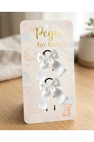 pegu baby collection Little Dreams Series, 2-Piece White Satin Ribbon Bow Hai...