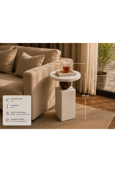 CEGA MOBİLYA Bej Modern Dekoratif Yan Sehpa – 58 cm