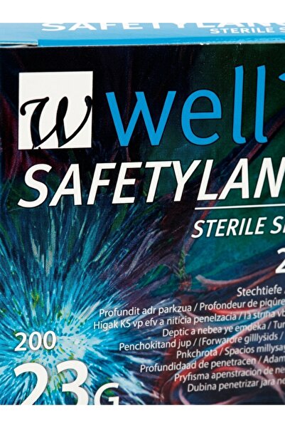 WELLİON إبر سحب الدم الآمنة 23G، 200 قطعة، معقمة للاستخدام مرة واحدة، عمق اختراق 2.2 مم، إبر اختبار السكر غير المؤلمة لمراقبة مستوى الجلوكوز في الدم، طقم اختبار السكري