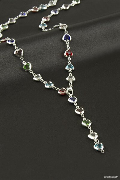 ZERO LAND Spt-Gld Heart Zircon Stone Y Necklace (125851) Silver Color