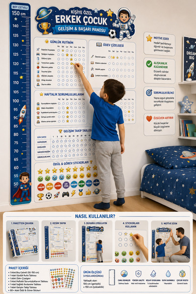 reklamcın **Kişiye Özel Erkek Çocuk Gelişim ve Sorumluluk Seti – Boy Cetveli,...