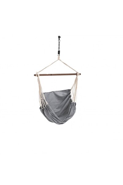 DacEnergy Hamac scaun cu bara de lemn, bumbac si poliester, uni, 100x130 cm, gri