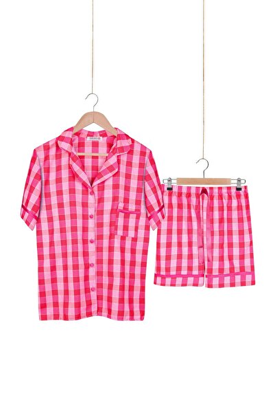 DOMİKİDS E12400 Dominant Women's Pajama Set Viscose Front Buttoned Short Slee...
