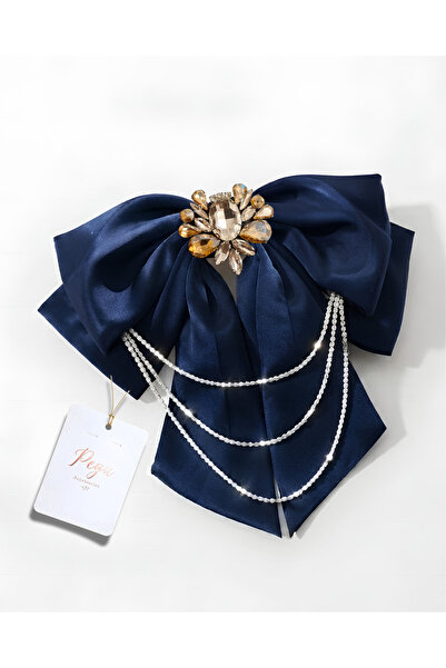 pegu baby collection Royale, Dark Blue Satin Ribbon Bow Hair Clip, Automatic ...