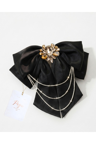 pegu baby collection Royale, Black Satin Ribbon Bow Hair Clip, Automatic Hair...