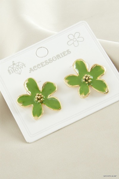 ZERO LAND Spt-Gld Daisy Enamel (125702) Earrings Green