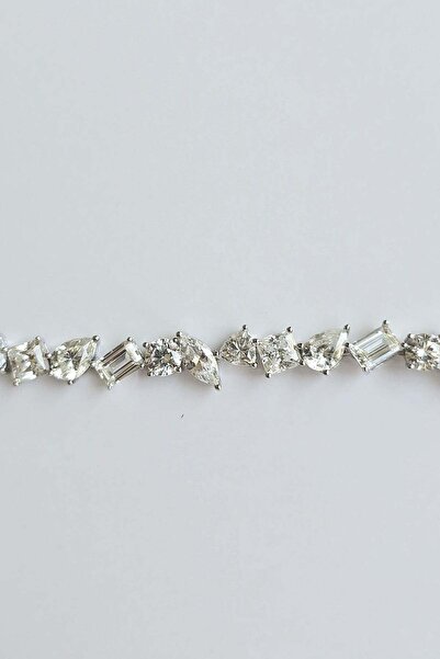 MorMajor Silver MOZANİT ÇOKLU ŞEKİL MARKİZ GÜMÜŞ BİLEKLİK