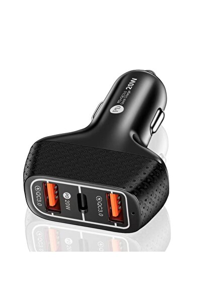 Diason 3-Port Fast Car Charger Adapter with Dual QC3.0 and PD 20W, 3-in-1 Qui...