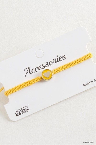 ZERO LAND Spt-Gld Heart Enamel Macrame Braided (132459) Bracelet Yellow