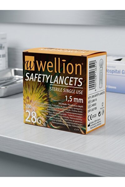 WELLİON Safety Lancets 28G 200 Count Sterile Single Use Blood Sampling Lancet...