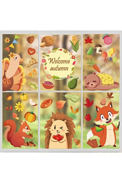 Yihelu Set 9 coli Stickere geam toamna, 149 modele, reutilizabile, PVC, fata-...