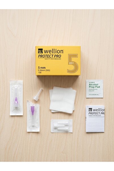 WELLİON إبر قلم الأنسولين الواقية 5 مم 30G، 100 قطعة، معقمة للاستخدام مرة واحدة، إبر حقن الأنسولين غير المؤلمة لمرضى السكري، طقم حقن السكري