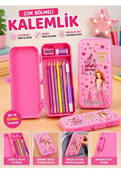 Kitchen Beauty Sevimli Desenli Çok Bölmeli Kalemlik Kalem Kutusu Düzenli Kullanışlı Çift Taraflı Kalemlik Kutusu