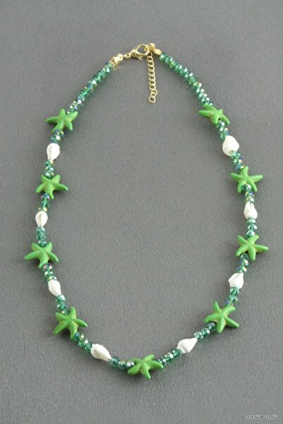 ZERO LAND Spt-Gld Starfish Crystal Natural Stone (125108) Pendant Green