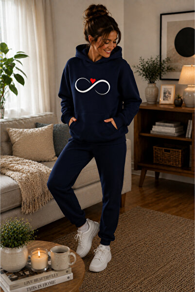 caddekombin Women's Infinite Heart Graphic Printed Hooded Kangaroo Pocket Cot...