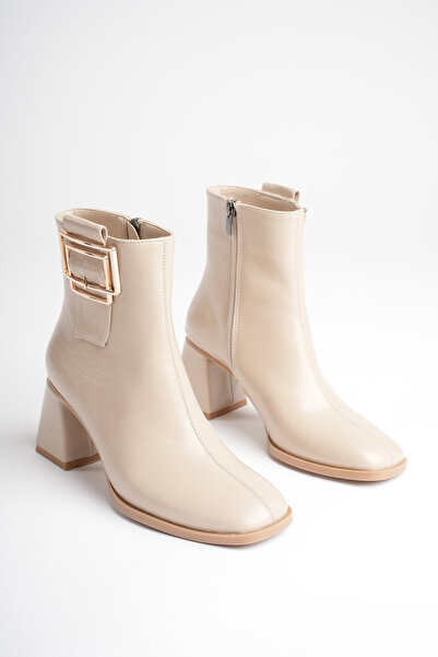 Griffa Shoes Γυναικείες μπότες και μποτάκια σε μπεζ χρώμα με χοντρό τακούνι