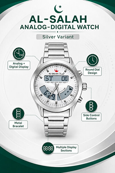 al salah watch AL-SALAH Analog Digital Wristwatch – Silver Round Dial, Metal ...