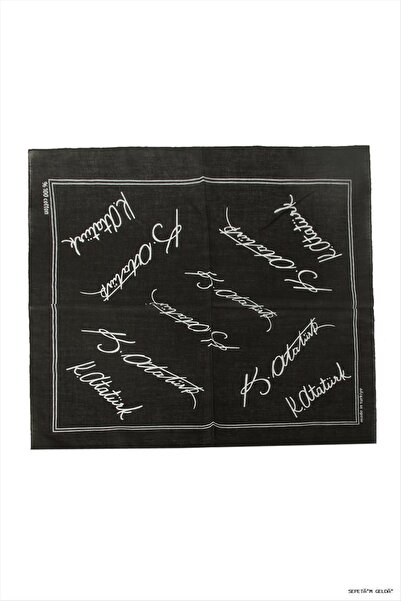 ZERO LAND Spt-Gld Ataturk Signed Patterned Bandana (130214) 50X50 Black