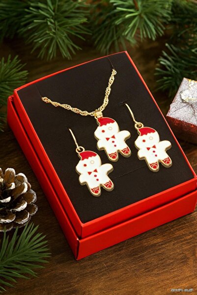 ZERO LAND Spt-Gld Snowman Christmas Boxed Chain Necklace (132046) Set Red