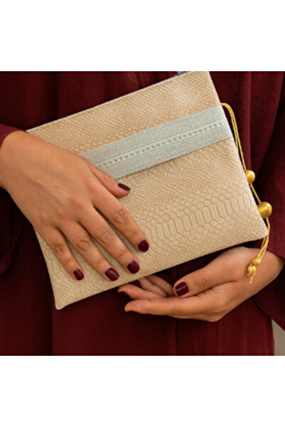 AMAD CRAFT Luxury handbag made of recycled leather in beige, decorated with h...