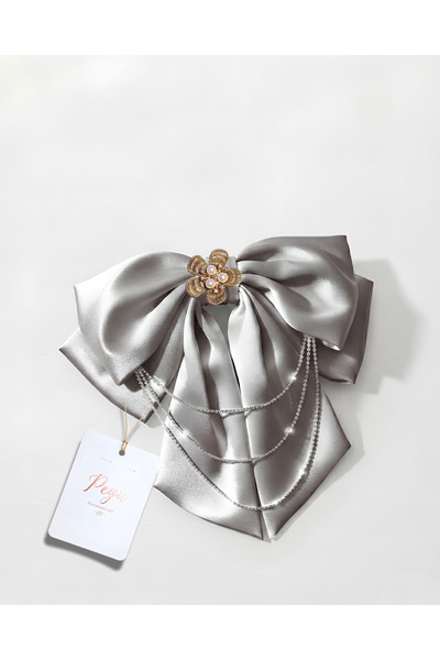 pegu baby collection Royale, Gray Satin Ribbon Bow Hair Clip, Automatic Hair ...