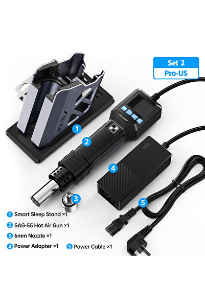 FNIRSI ® SAG-55 Pro Akıllı 550W Sıcak Hava Tabancası – Profesyonel Set