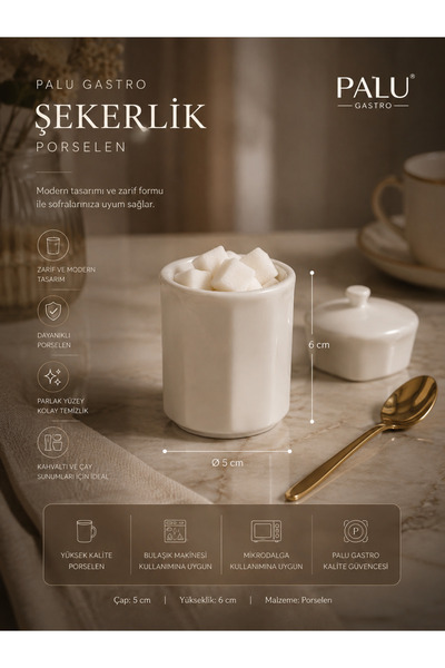 PALU GASTRO Porselen Şekerlik Beyaz Mini Sunumluk 5x6 cm