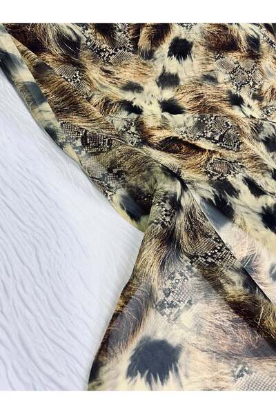 Yiğit Kumaş Abstract Fur Patterned Chiffon Fabric - Brown