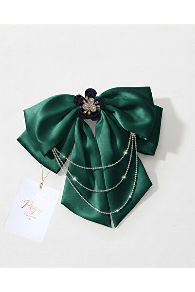 pegu baby collection Royale, Emerald Green Satin Ribbon Bow Hair Clip, Automa...