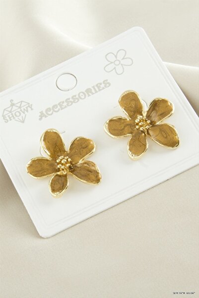 ZERO LAND Spt-Gld Daisy Enamel Earrings (141257) Mustard Yellow