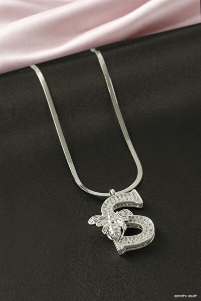 ZERO LAND Spt-Gld Bee Zircon Stone Silver Color Lettered Steel (131633) Neckl...