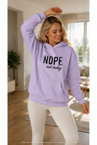 caddekombin Women's Nope Not Today Written Hooded Cotton Casual Sweatshirt wi...