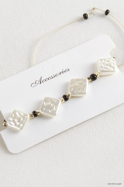 ZERO LAND Spt-Gld Baklava Bead Pearl Macrame Cord (132337) Bracelet Black
