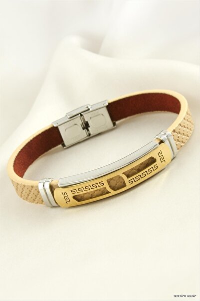ZERO LAND Spt-Gld Labyrinth Leather Steel (03239) Bracelet Brown