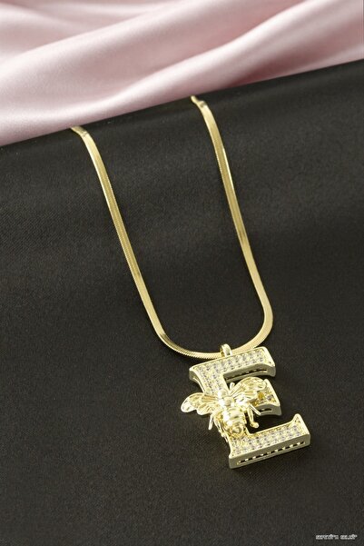 ZERO LAND Spt-Gld Bee Zircon Stone Yellow Color Letter (131637) Steel Necklace