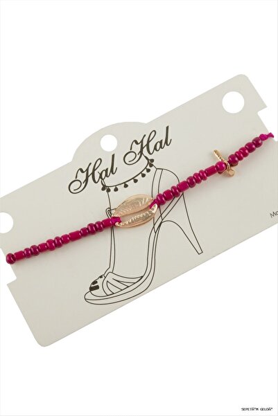 ZERO LAND Spt-Gld Roz Colored Sea Shell Beads (141513) Anklet Fuchsia