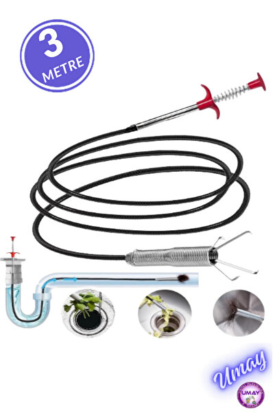ibico 3 Metre Tıkanmış Lavabo Evye Küvet Gider Borusu Açma Aparatı 4 Kıskaçlı
