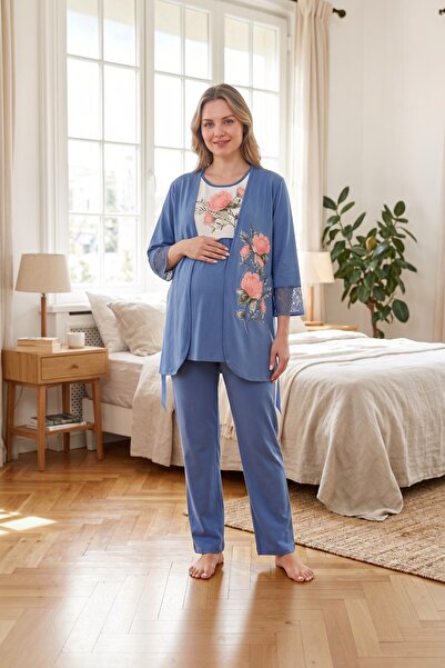 Miss Dünya Lissa Rosette Floral Patterned Maternity and Postpartum Pajama Set...