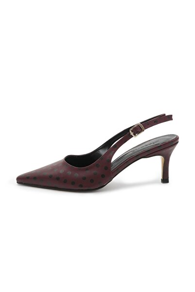 Mio Gusto Burgundy Color Polka Dot Patterned Women's Heeled Shoes