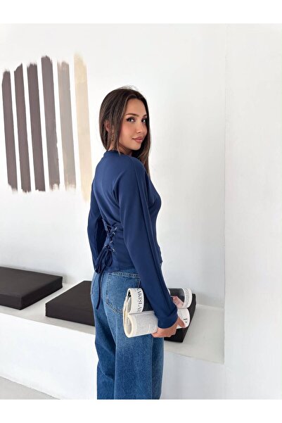 Kadın Beli Büzgülü Uzun Kollu Body