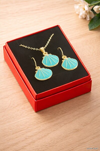 ZERO LAND Spt-Gld Oyster Enamel Boxed Necklace Set (124857) Blue